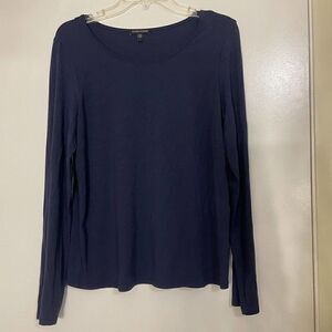 EILEEN FISHER navy blue knit lightweight long sleeve pullover shirt size Large